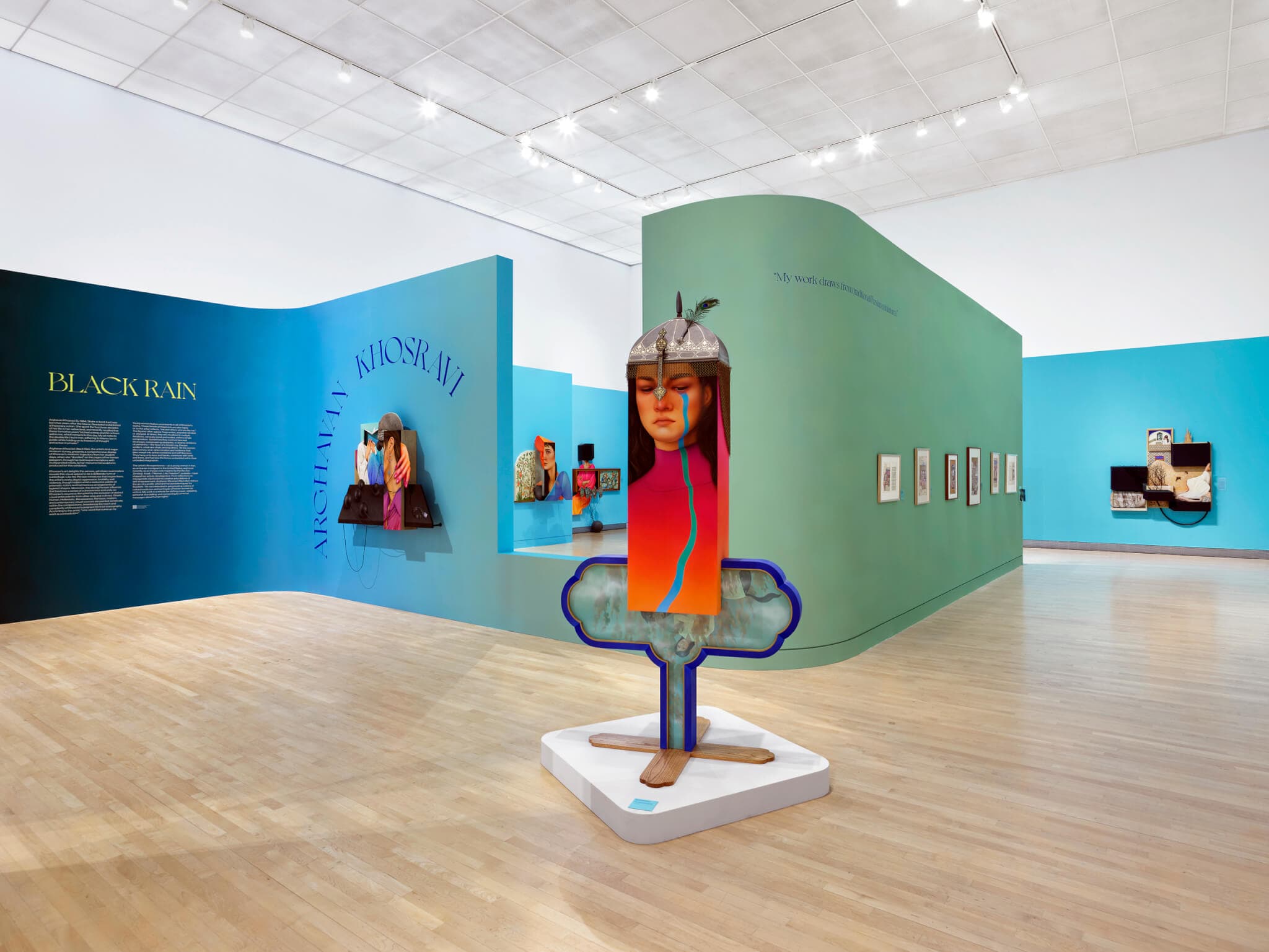 Installation view of "Arghavan Khosravi: Black Rain" at the Rose Art Museum